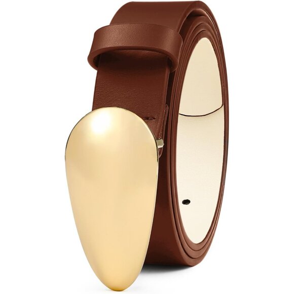 Women Leather Belt Synthetic Brown 35-39L Gold Buckle Casual Formal Accessory - Picture 2 of 6